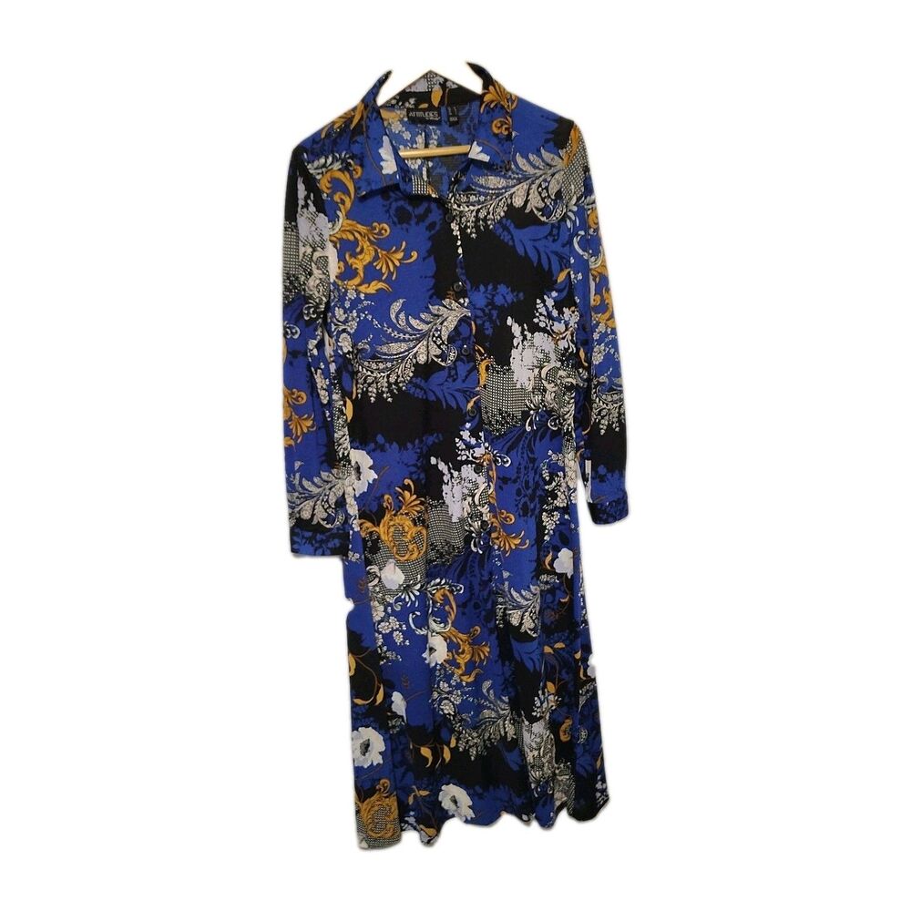 Attitudes by Renee M Long Sl Duster Navy Botanical Garden Print Maxi Cardiga